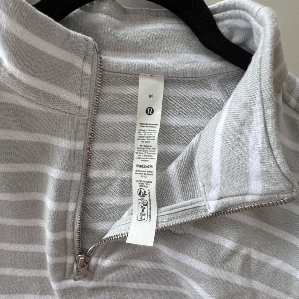 lululemon Cotton French Terry Cropped Half Zip Yachtie Stripe Size medium - Picture 4 of 4